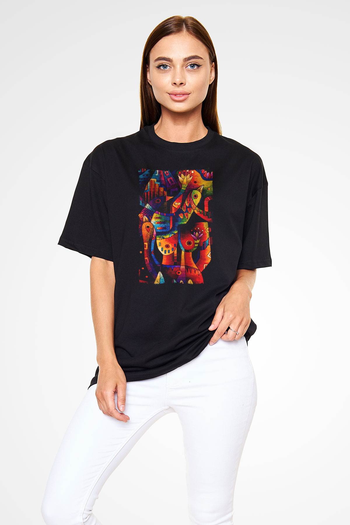 Kanaviçe Siyah Oversize Tişört Oversize T-shirt - TişörtFabrikası