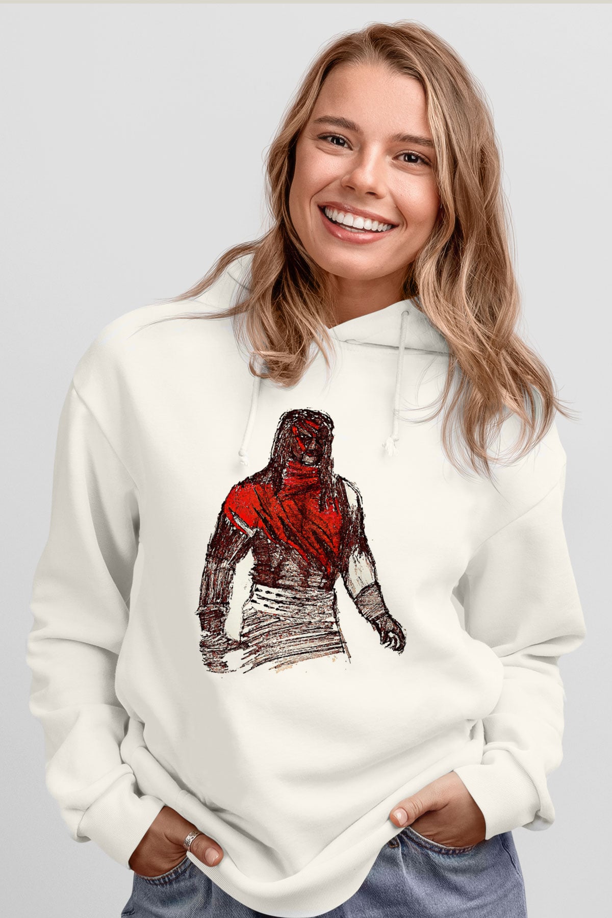 Kane Baskılı Beyaz Unisex Hoodie
