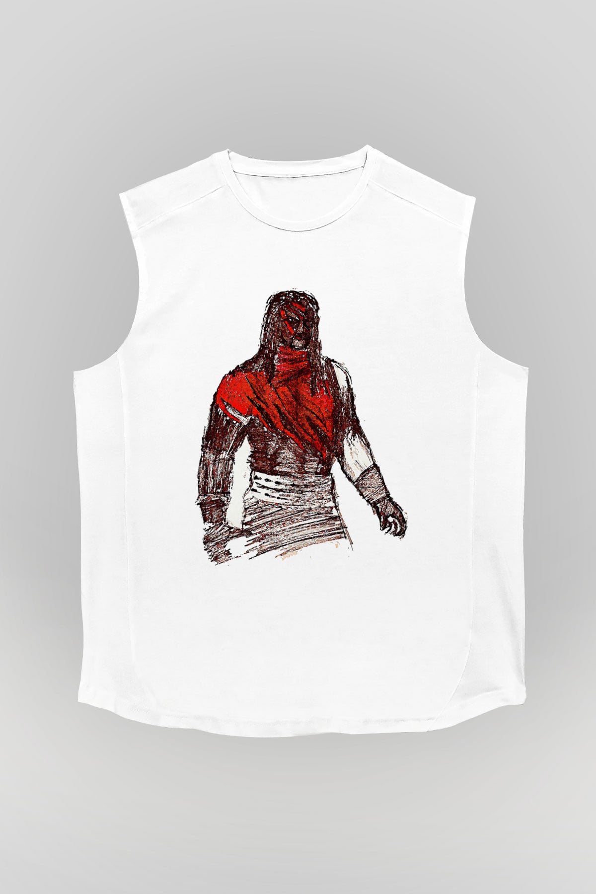 Kane Baskılı Beyaz Unisex Kolsuz Tişört - Tshirt