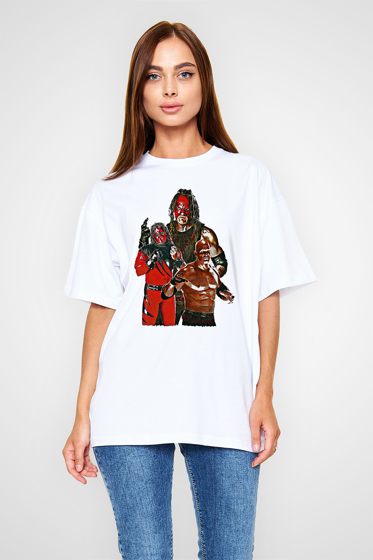 Kane Baskılı Beyaz Unisex Oversize Tişört - Tshirt