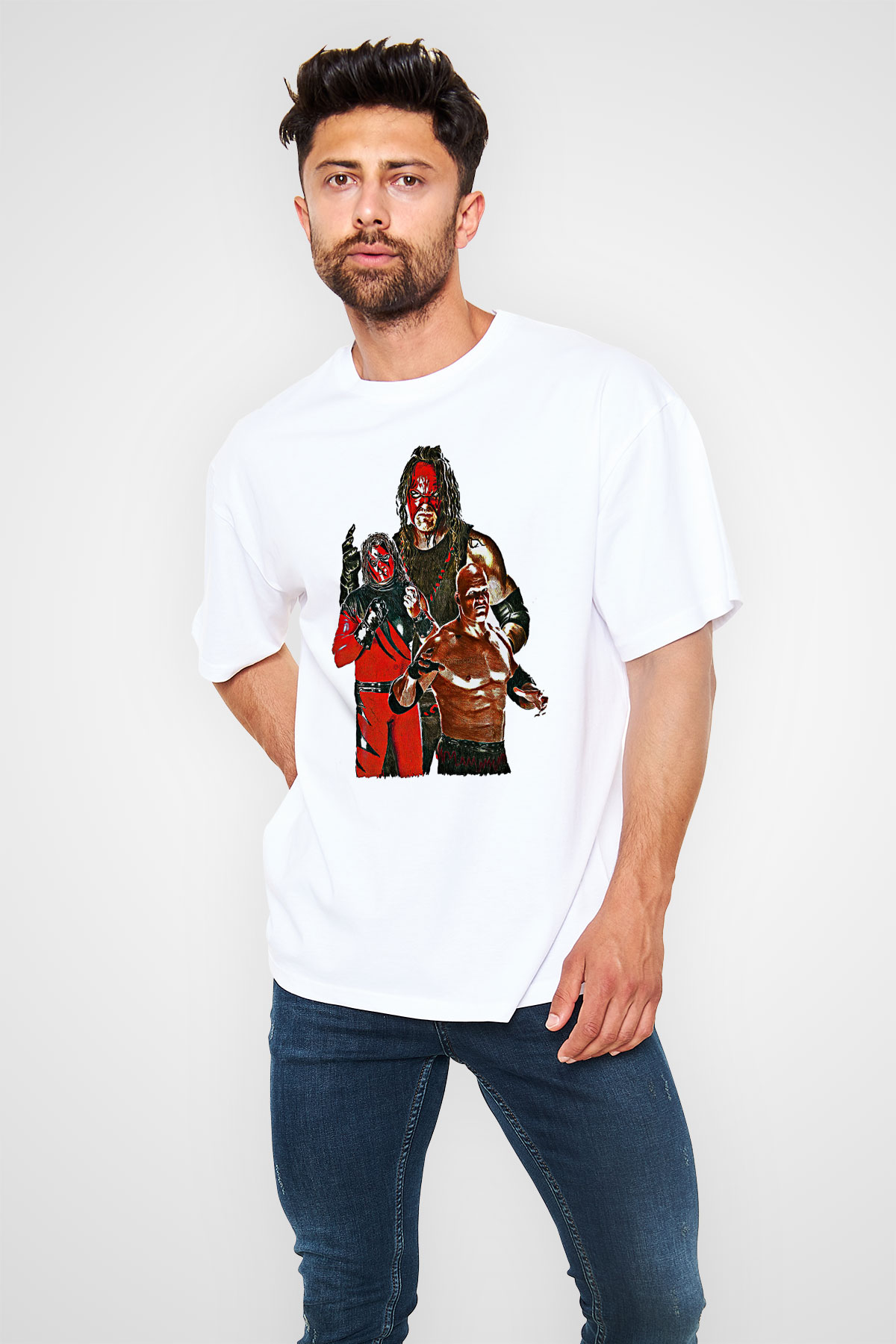 Kane Baskılı Beyaz Unisex Oversize Tişört - Tshirt