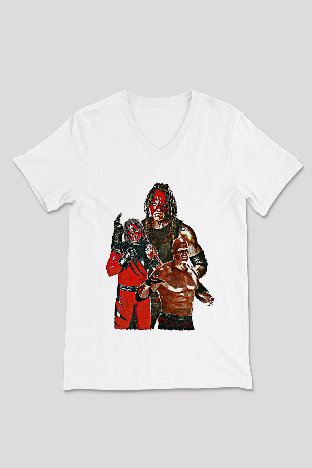 Kane Baskılı Beyaz Unisex V Yaka Tişört - Tshirt