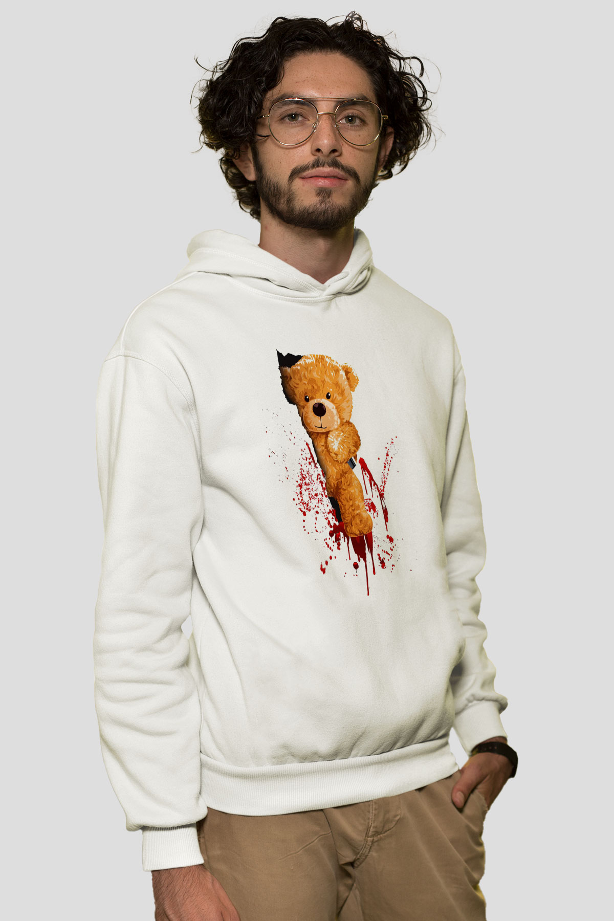 Kanlı Teddy TemalıBeyaz  Unisex Hoodie