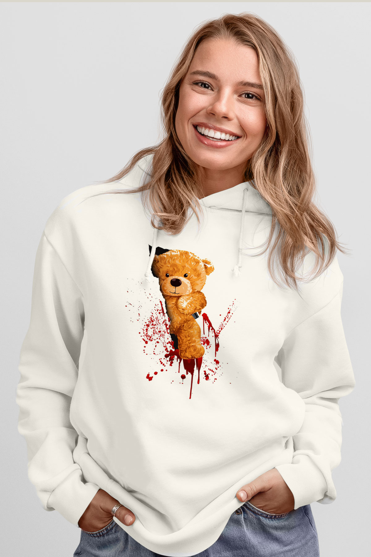 Kanlı Teddy TemalıBeyaz  Unisex Hoodie