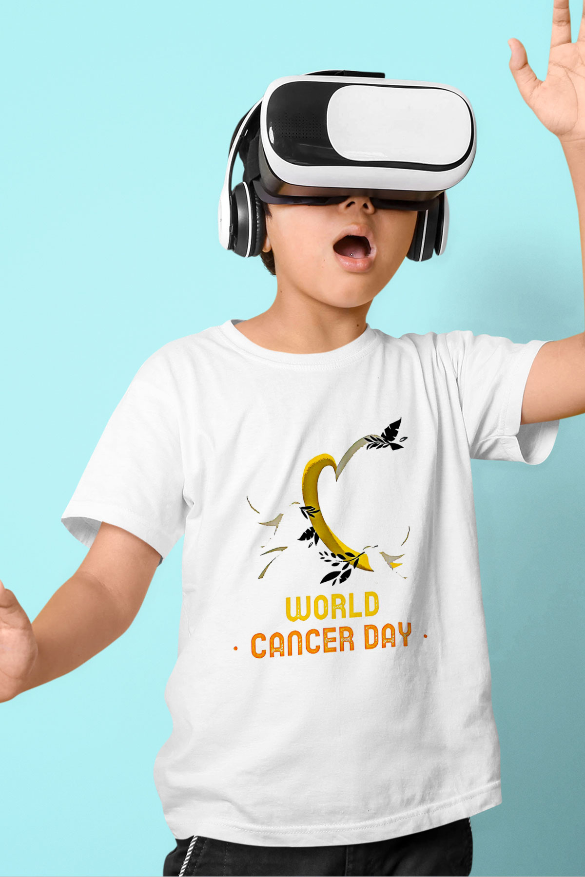 Kanser Günü Baskılı Beyaz Unisex Beyaz Çocuk Tişört - Tshirt