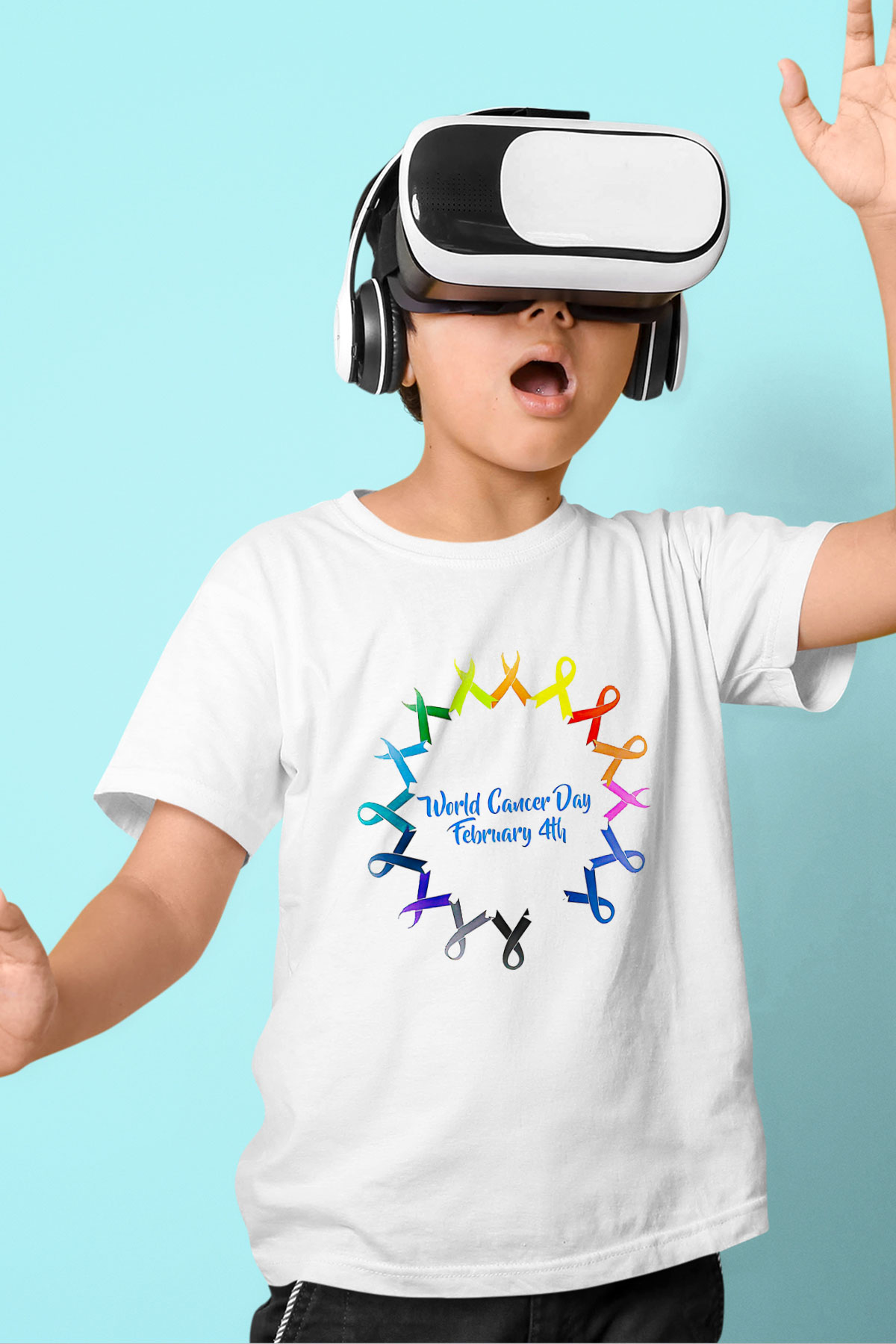 Kanser Günü Baskılı Beyaz Unisex Beyaz Çocuk Tişört - Tshirt