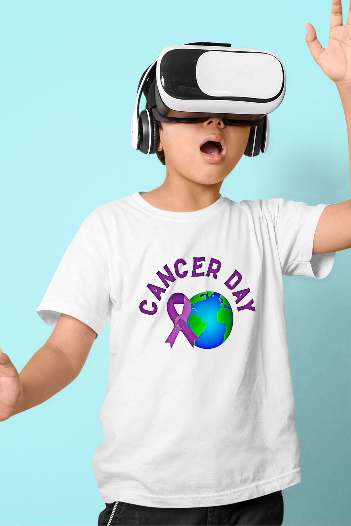 Kanser Günü Baskılı Beyaz Unisex Beyaz Çocuk Tişört - Tshirt