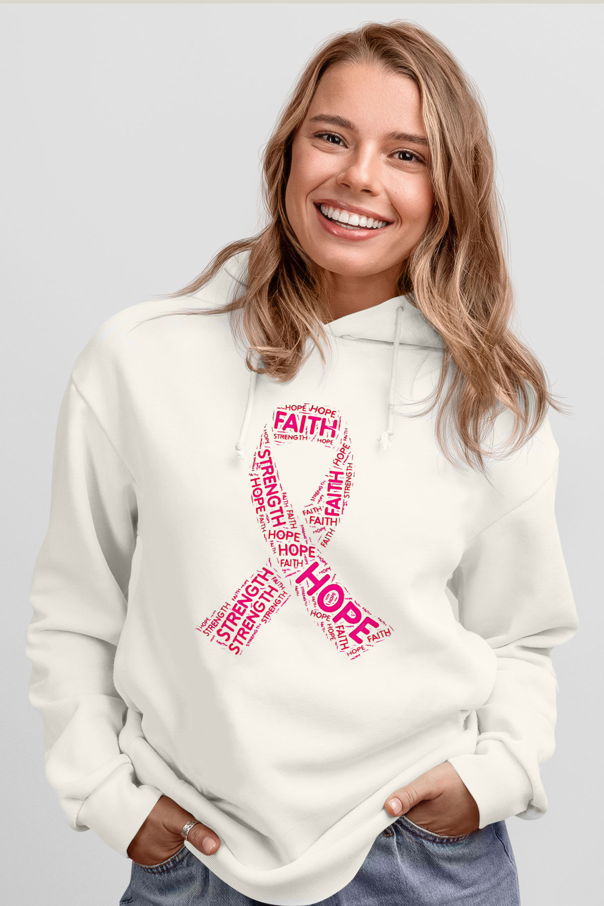 Kanser Günü Baskılı Beyaz Unisex Kapüşonlu Sweatshirt