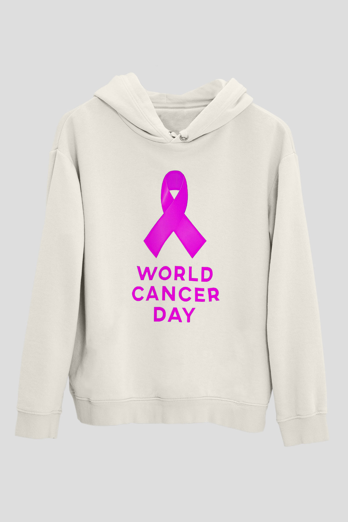 Kanser Günü Baskılı Beyaz Unisex Kapüşonlu Sweatshirt