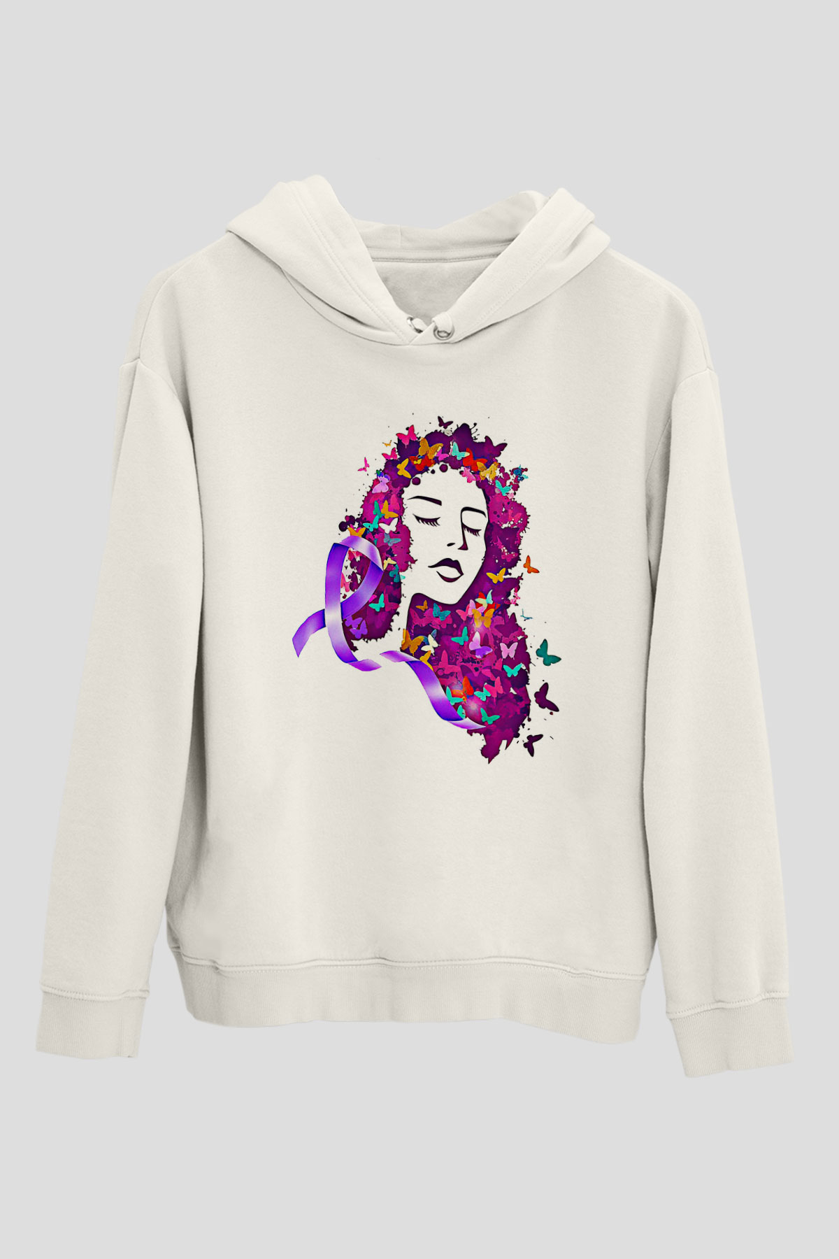 Kanser Günü Baskılı Beyaz Unisex Kapüşonlu Sweatshirt
