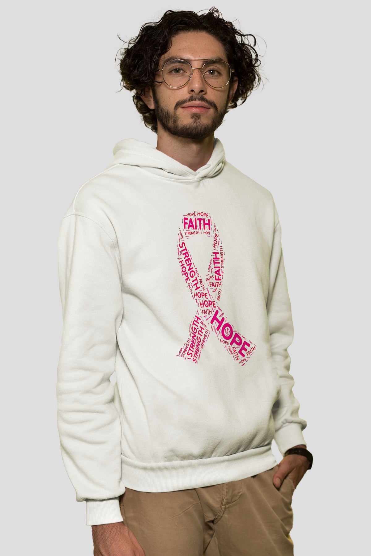 Kanser Günü Baskılı Beyaz Unisex Kapüşonlu Sweatshirt