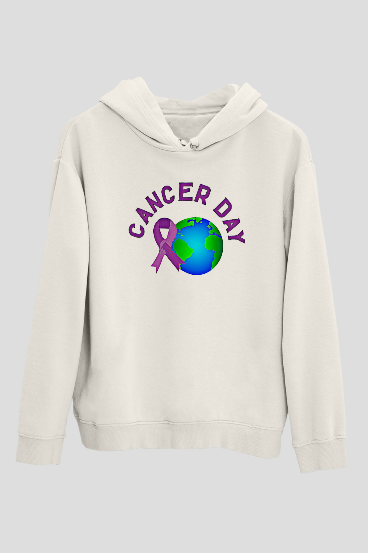 Kanser Günü Baskılı Beyaz Unisex Kapüşonlu Sweatshirt