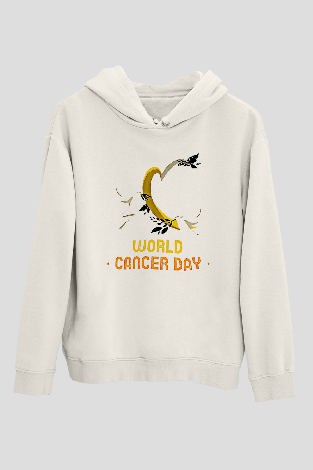 Kanser Günü Baskılı Beyaz Unisex Kapüşonlu Sweatshirt