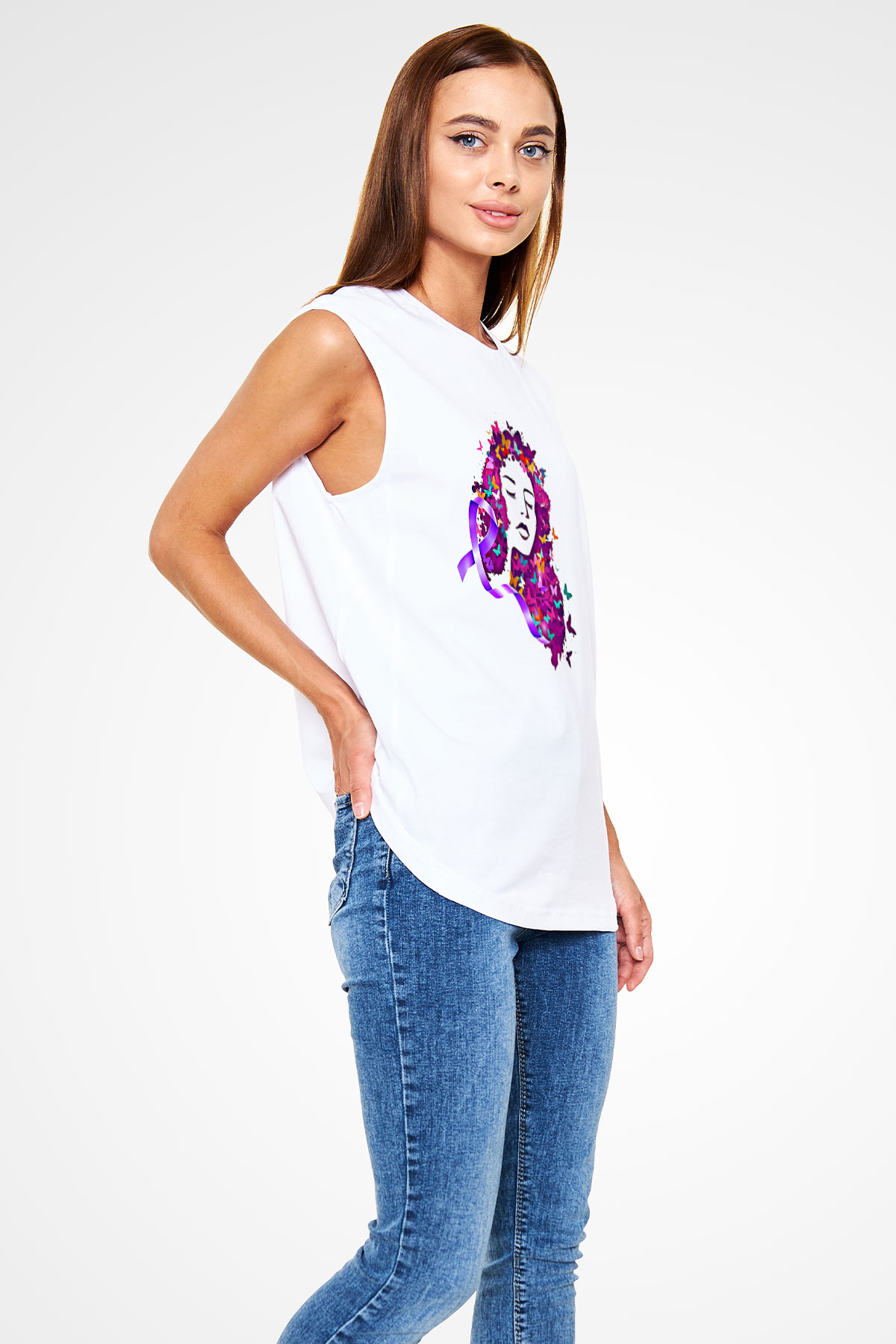 Kanser Günü Baskılı Beyaz Unisex Kolsuz Tişört - Tshirt