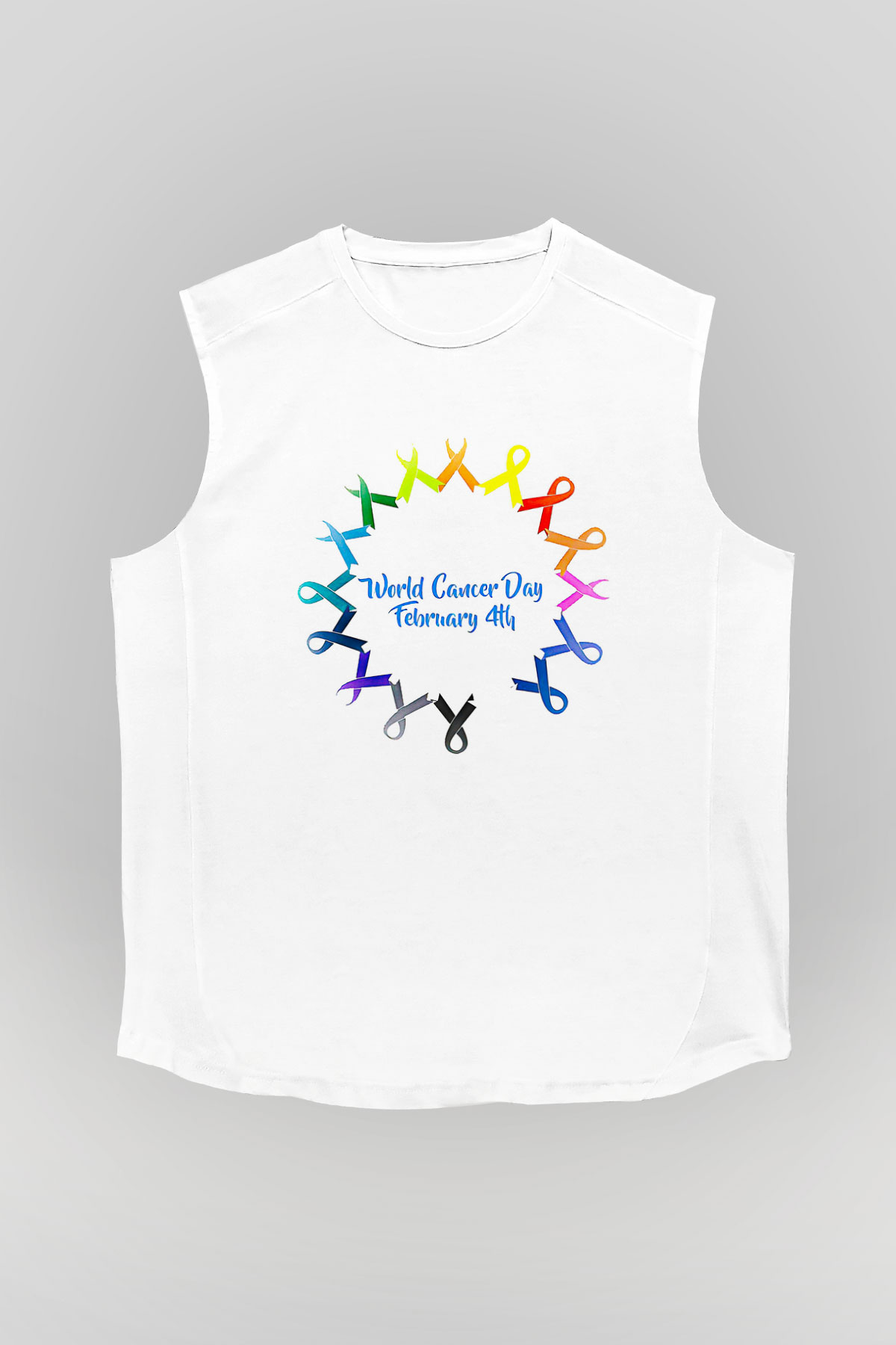 Kanser Günü Baskılı Beyaz Unisex Kolsuz Tişört - Tshirt