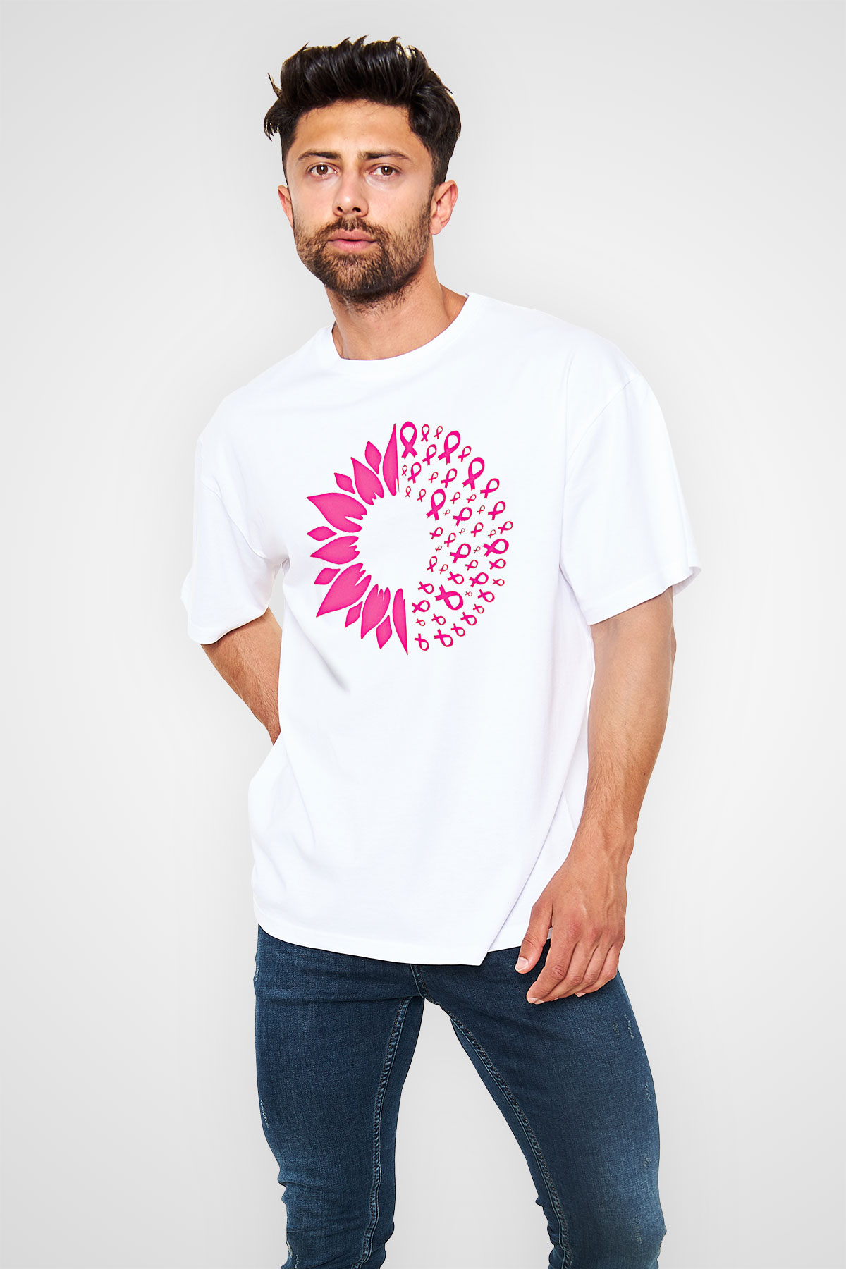 Kanser Günü Baskılı Beyaz Unisex Oversize Tişört - Tshirt