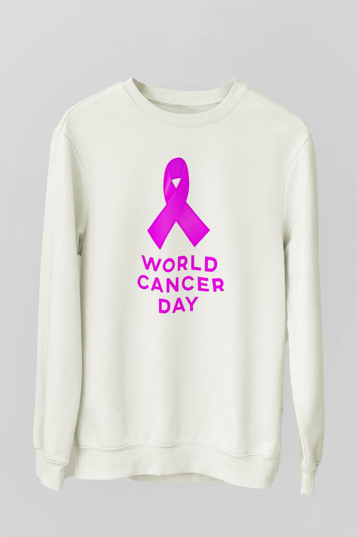 Kanser Günü Baskılı Beyaz Unisex Sweatshirt