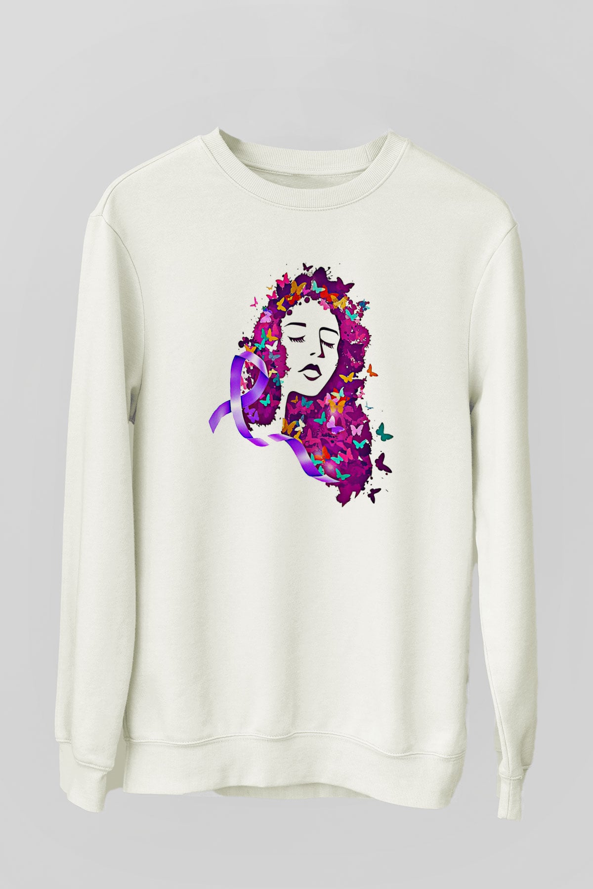 Kanser Günü Baskılı Beyaz Unisex Sweatshirt