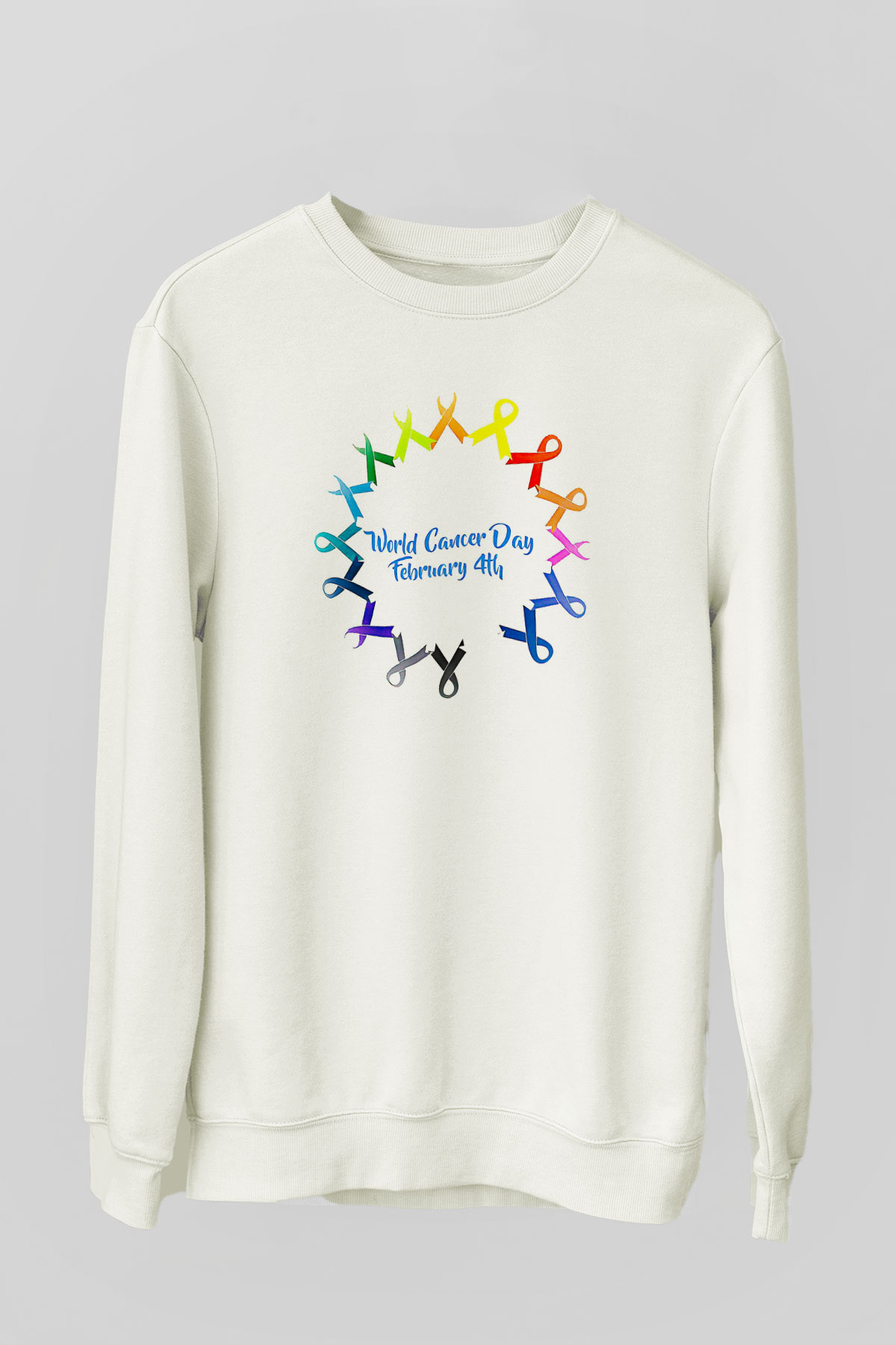 Kanser Günü Baskılı Beyaz Unisex Sweatshirt