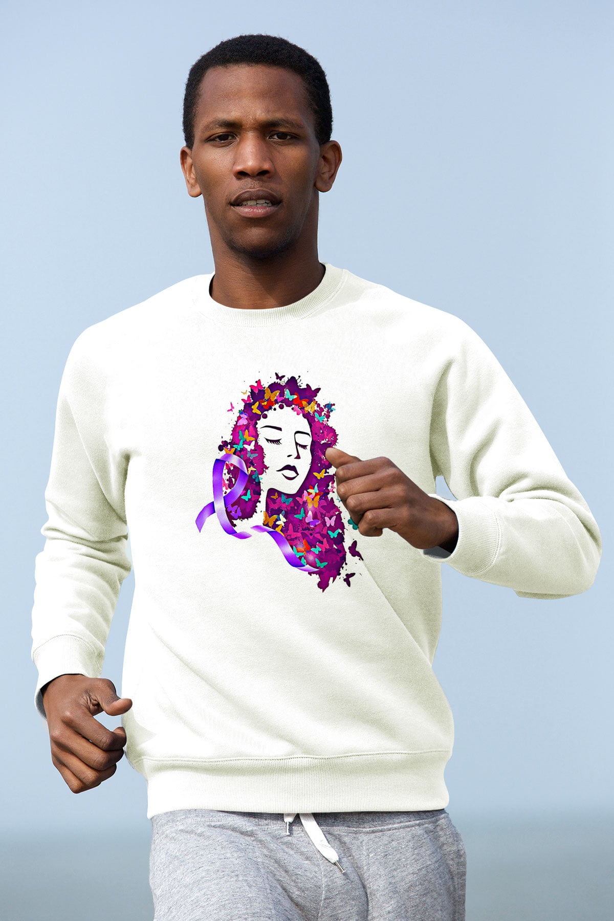 Kanser Günü Baskılı Beyaz Unisex Sweatshirt