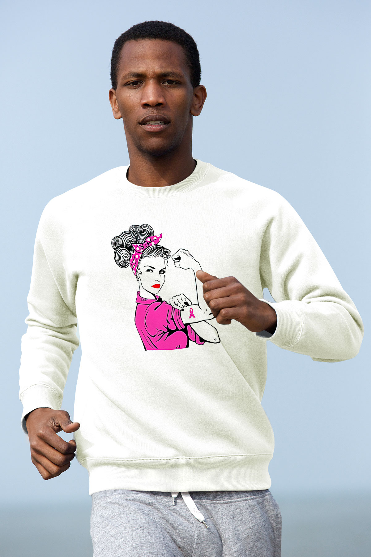 Kanser Günü Baskılı Beyaz Unisex Sweatshirt