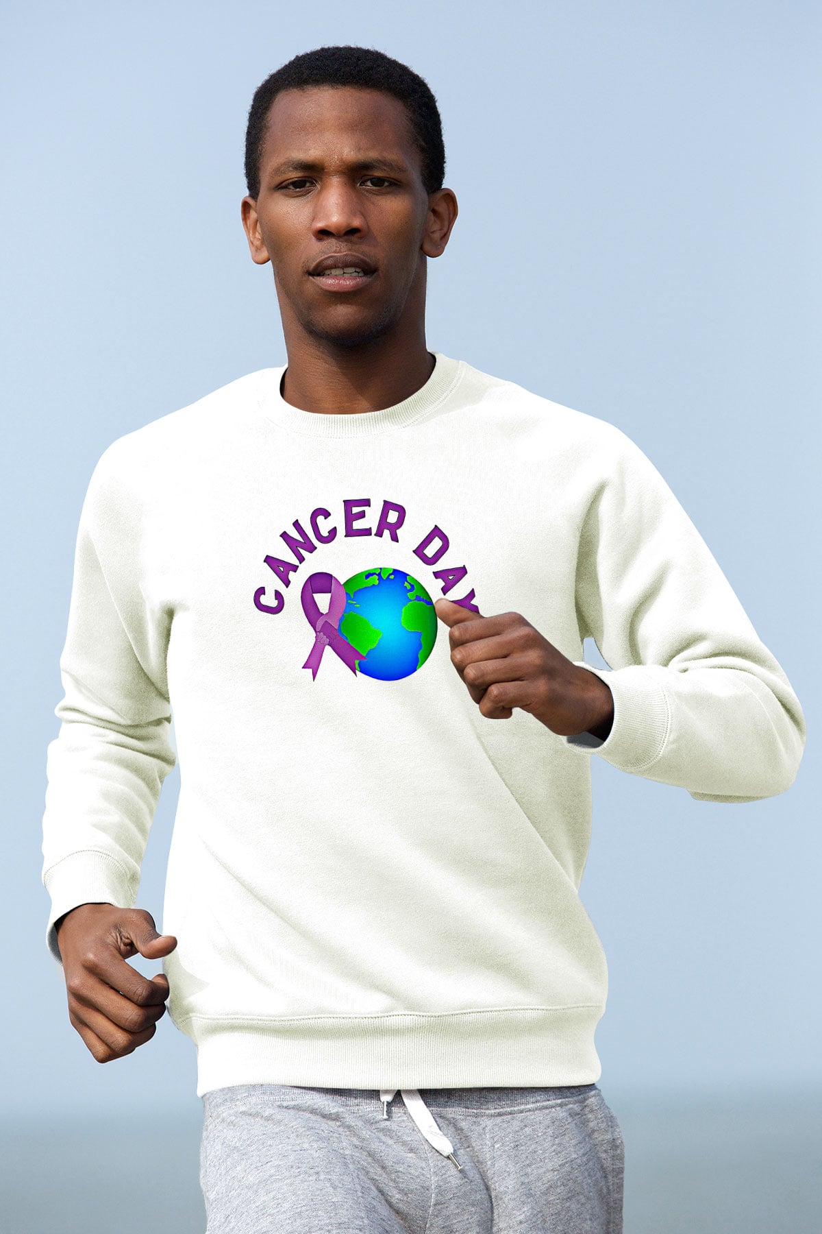 Kanser Günü Baskılı Beyaz Unisex Sweatshirt