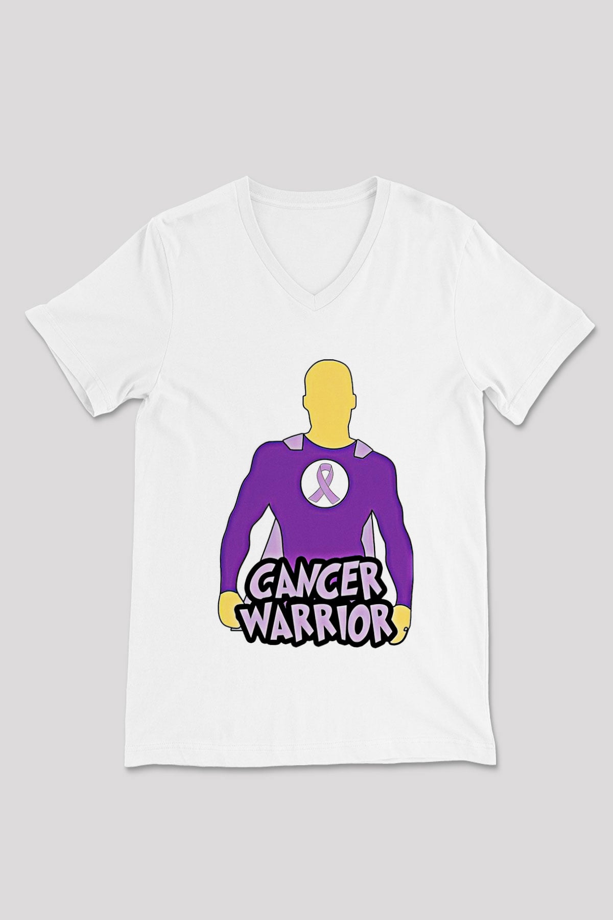 Kanser Günü Baskılı Beyaz Unisex V Yaka Tişört - Tshirt