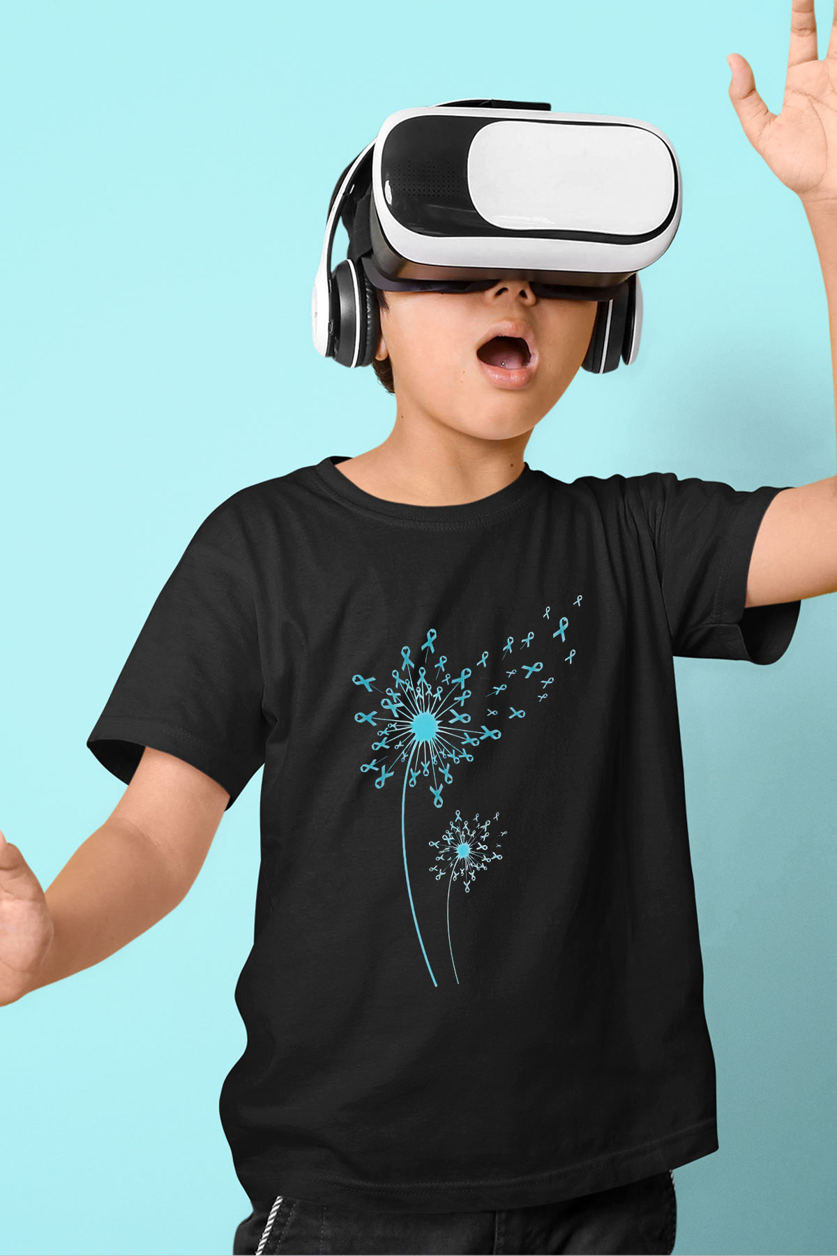 Kanser Günü Baskılı Unisex Siyah Çocuk Tişört - Tshirt