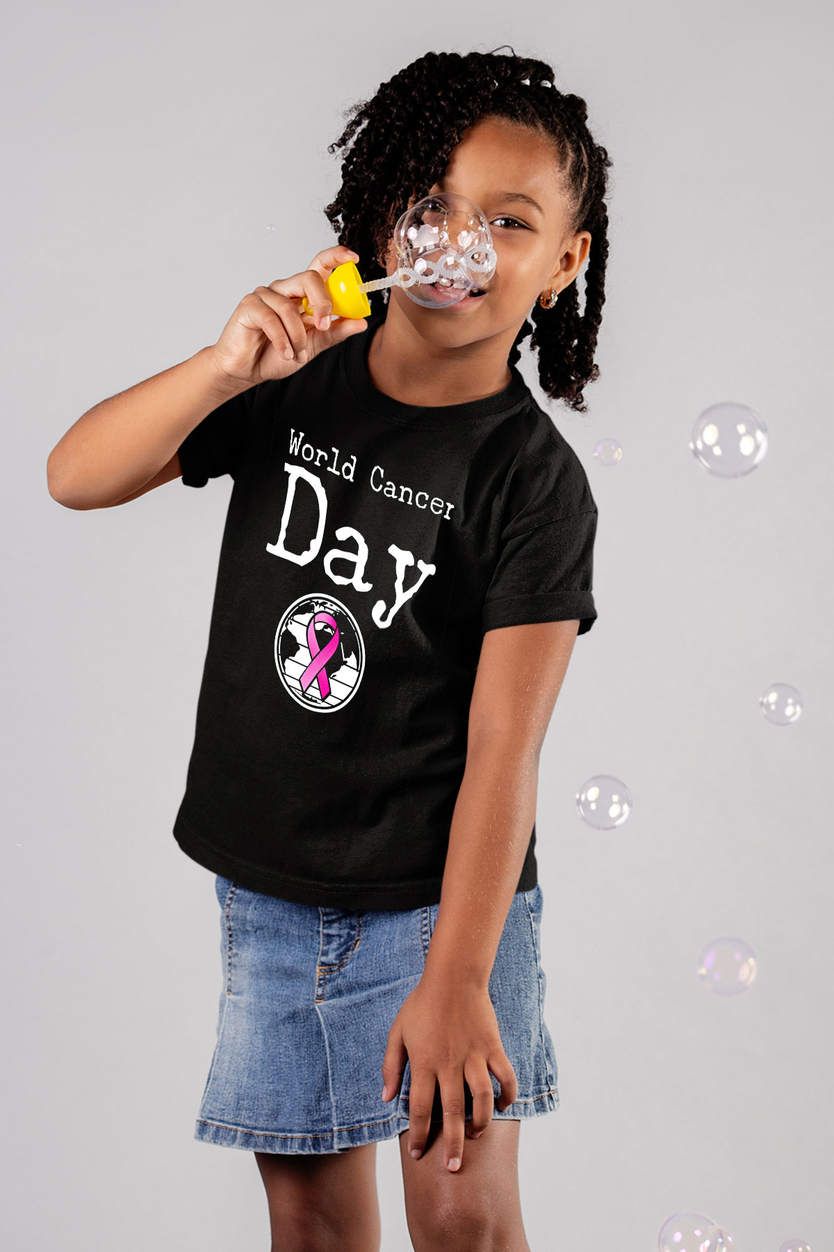 Kanser Günü Baskılı Unisex Siyah Çocuk Tişört - Tshirt