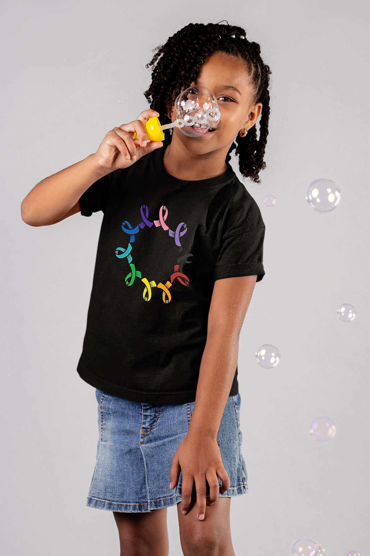 Kanser Günü Baskılı Unisex Siyah Çocuk Tişört - Tshirt
