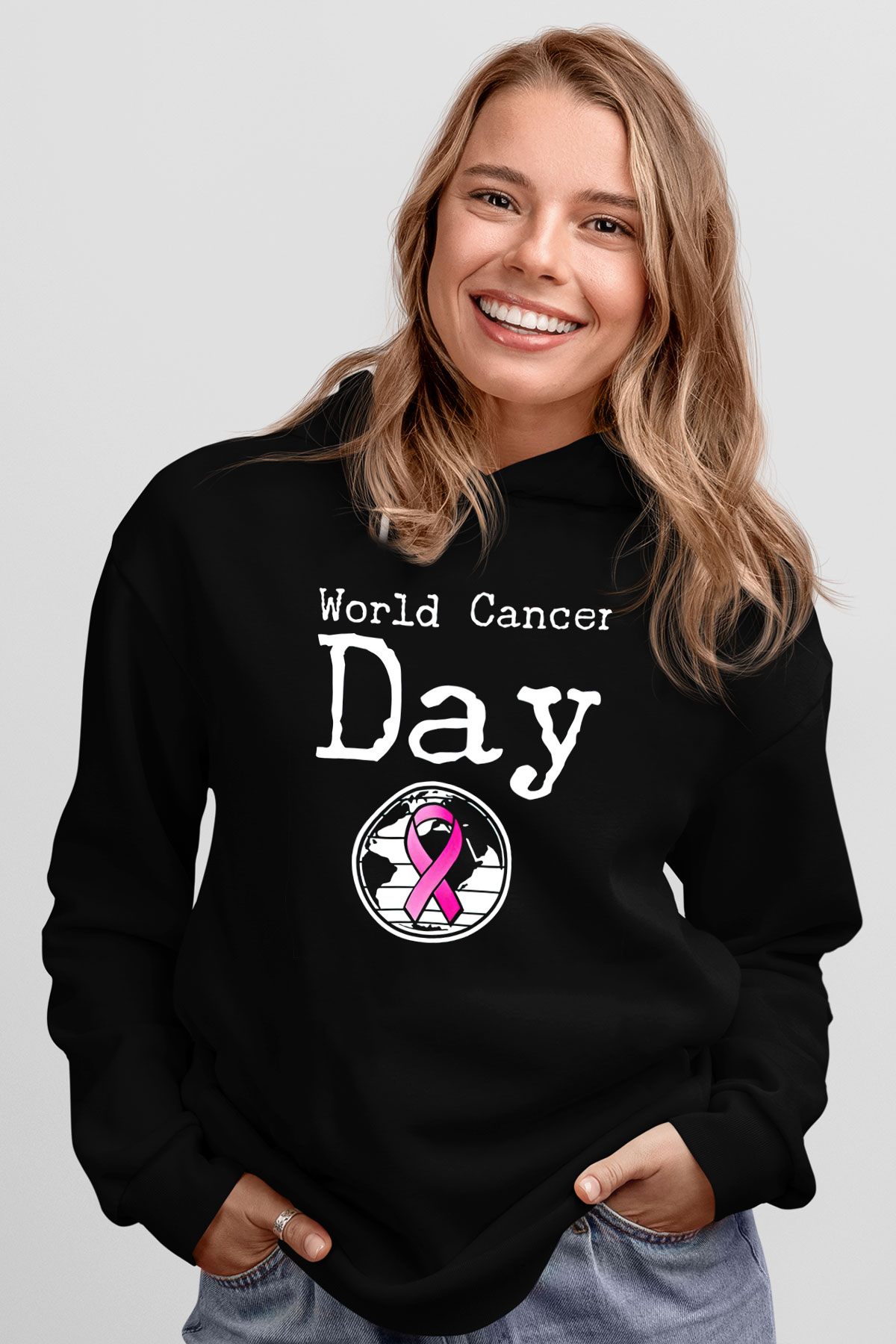 Kanser Günü Baskılı Unisex Siyah Hoodie