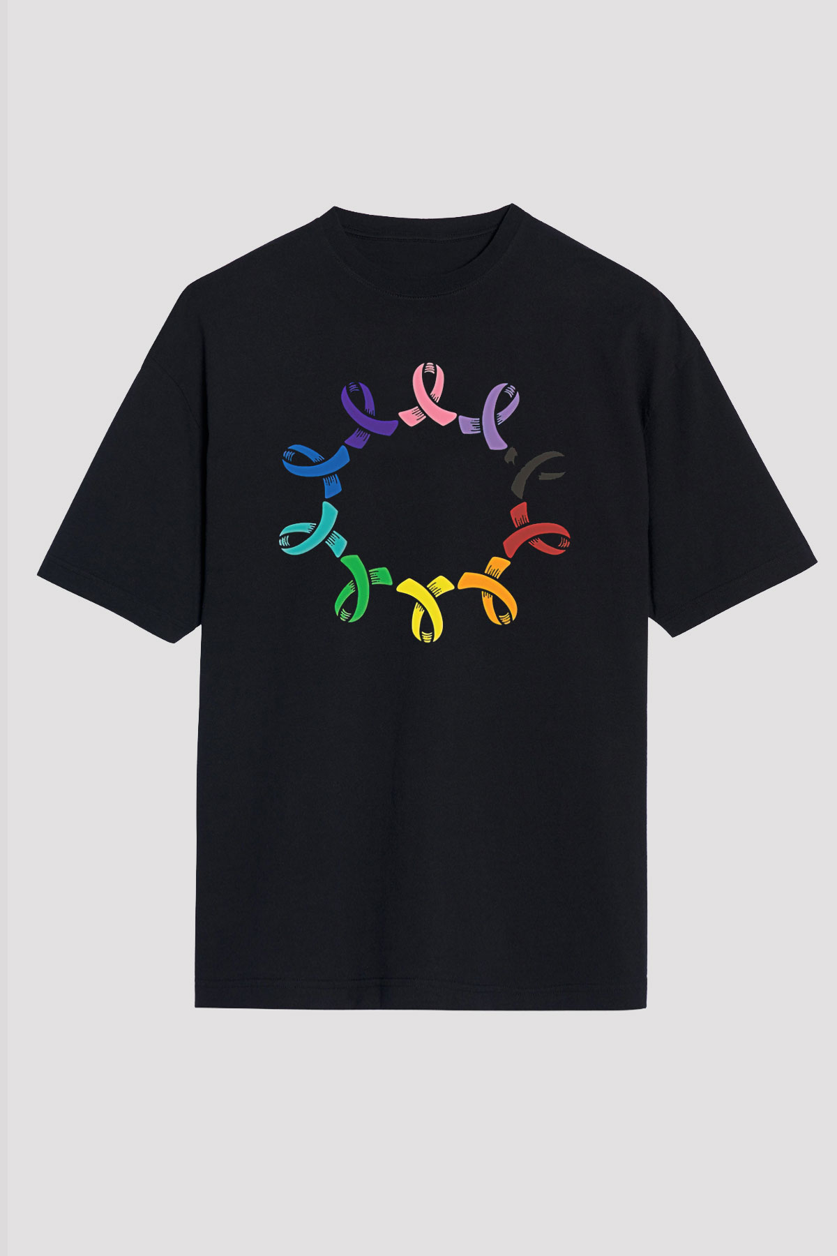 Kanser Günü Baskılı Unisex Siyah Oversize Tişört - Tshirt