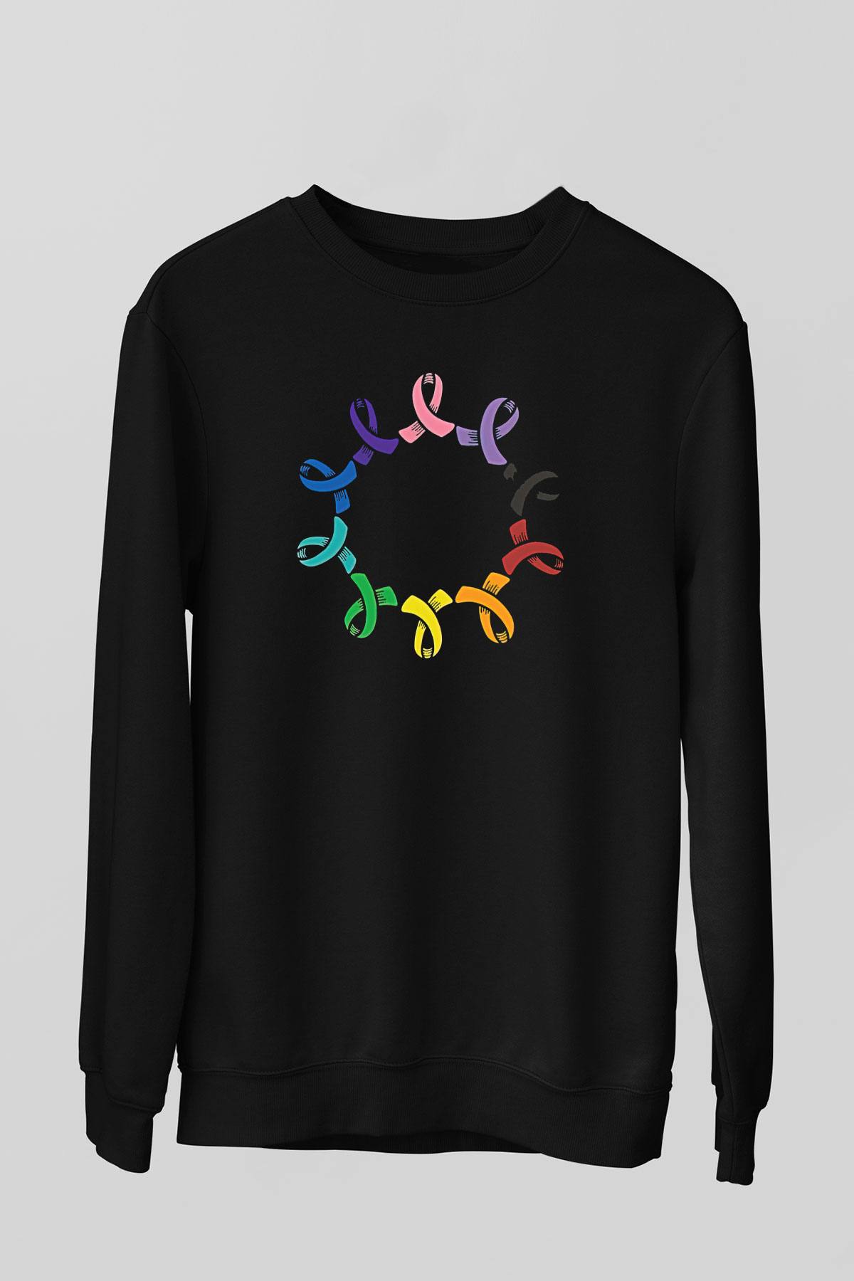 Kanser Günü Baskılı Unisex Siyah Sweatshirt