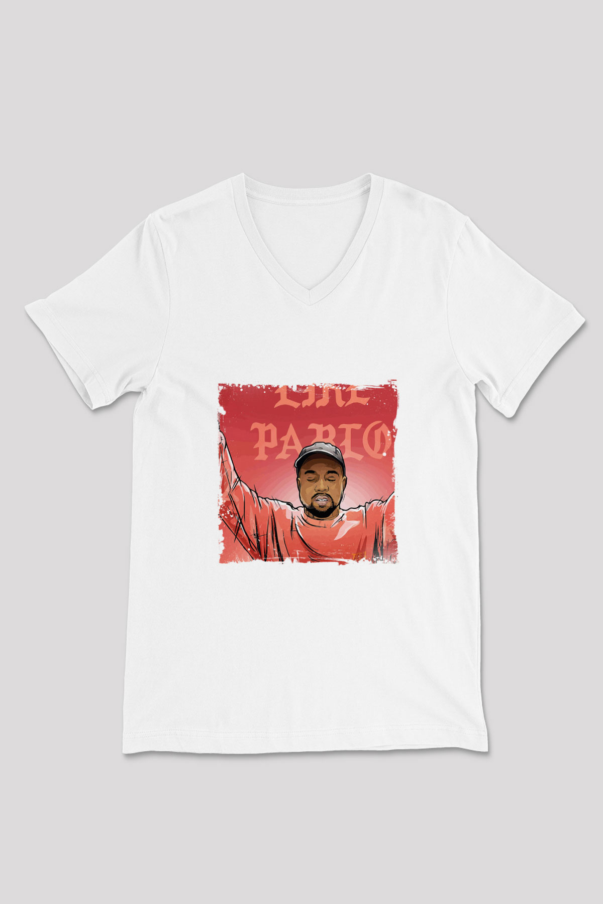 Kanye West Baskılı Beyaz V Yaka Unisex Tişört