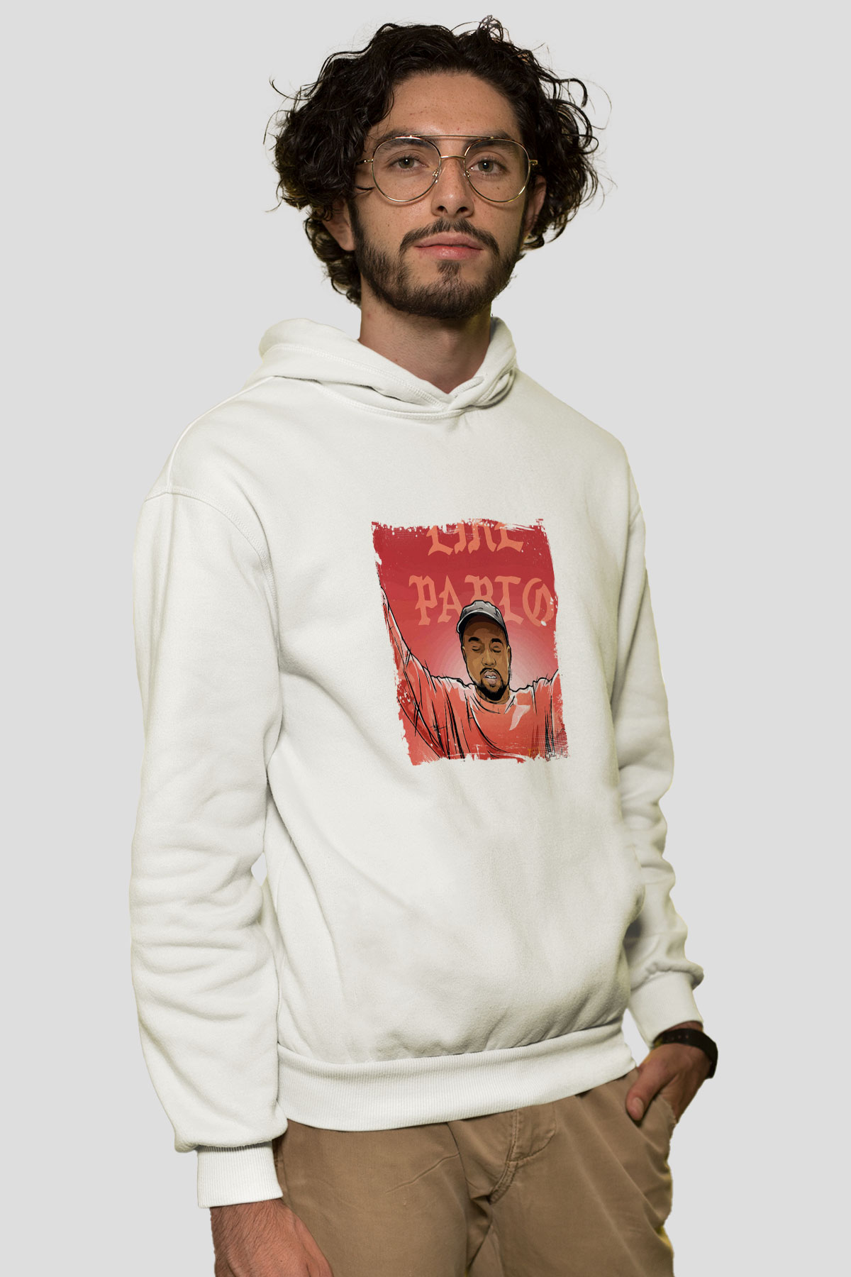Kanye West Baskılı Unisex Beyaz Kapüşonlu Sweatshirt