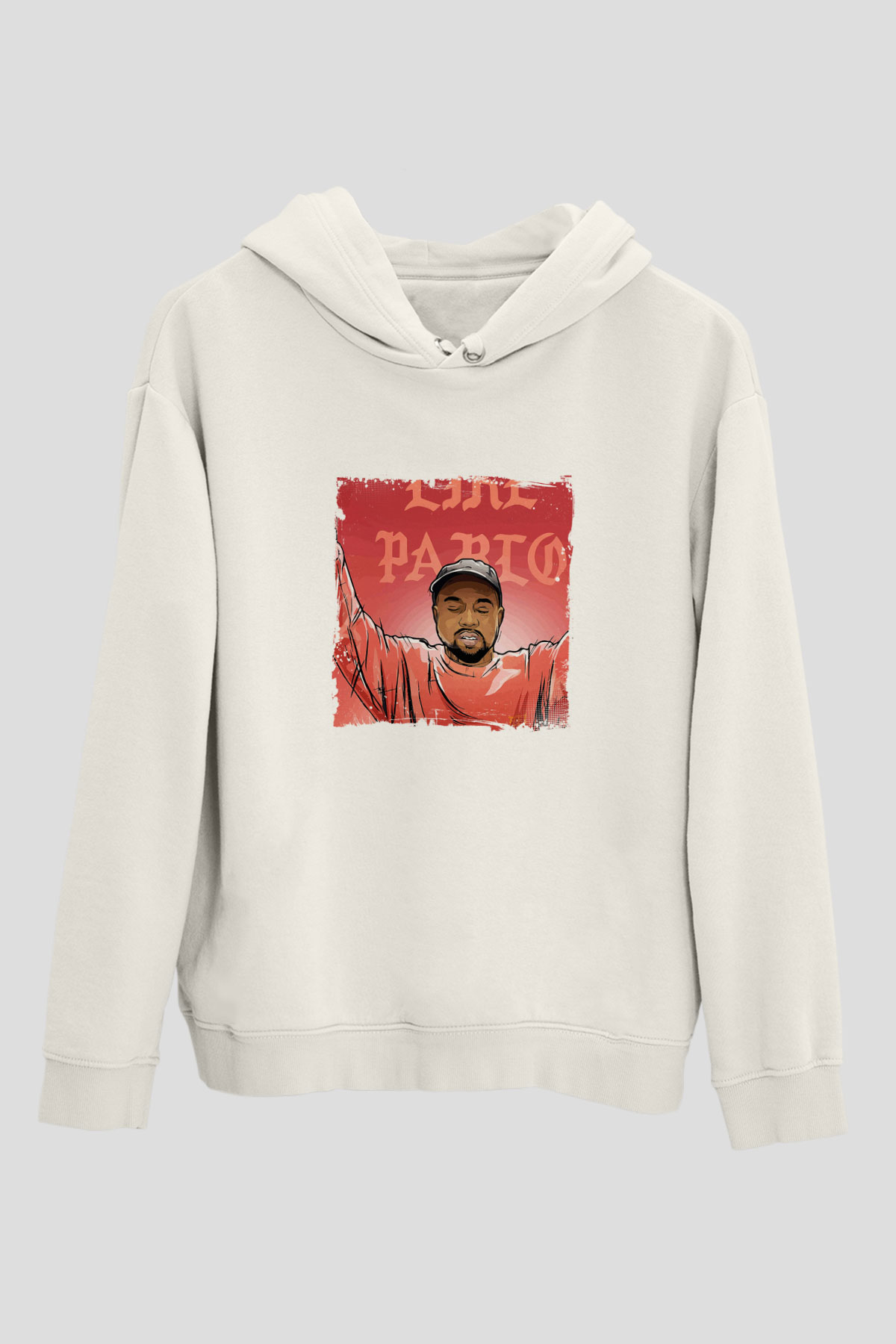 Kanye West Baskılı Unisex Beyaz Kapüşonlu Sweatshirt