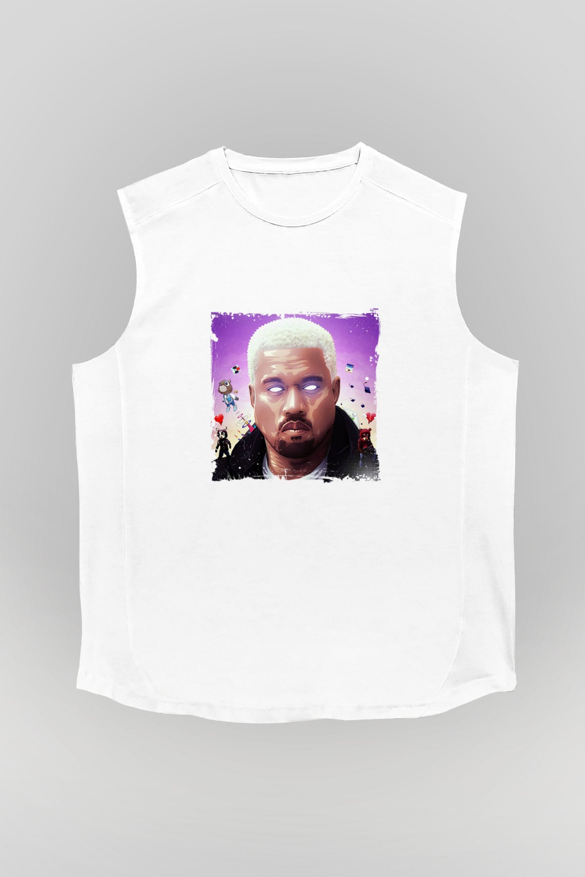 Kanye West Baskılı Unisex Beyaz Kolsuz Tişört
