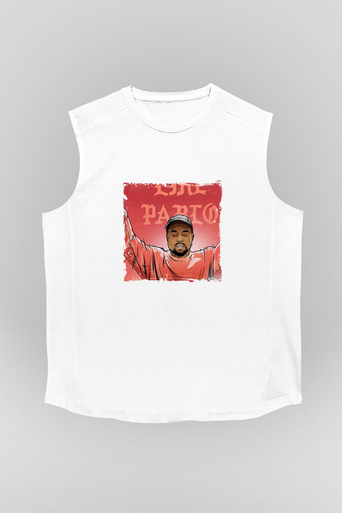 Kanye West Baskılı Unisex Beyaz Kolsuz Tişört