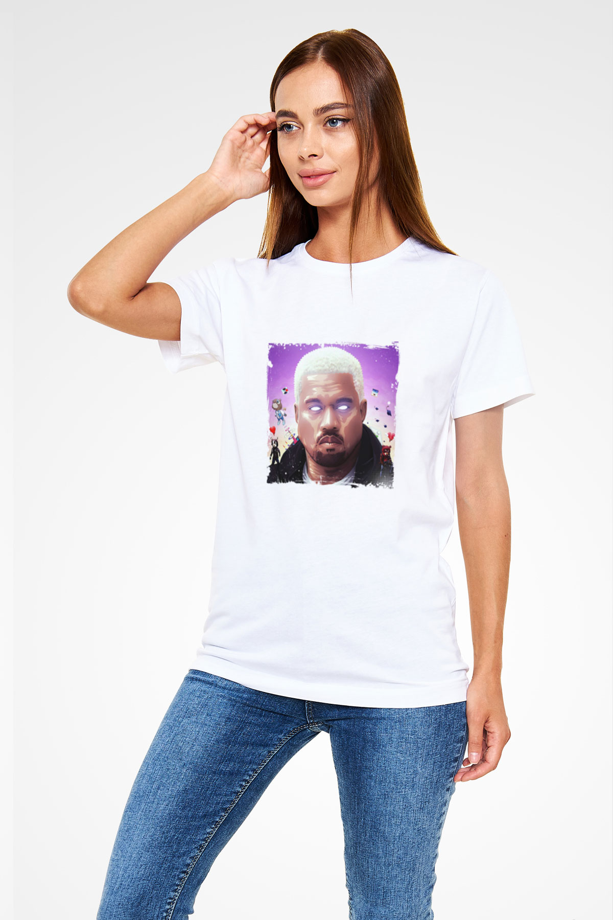 Kanye West Baskılı Unisex Beyaz Tişört