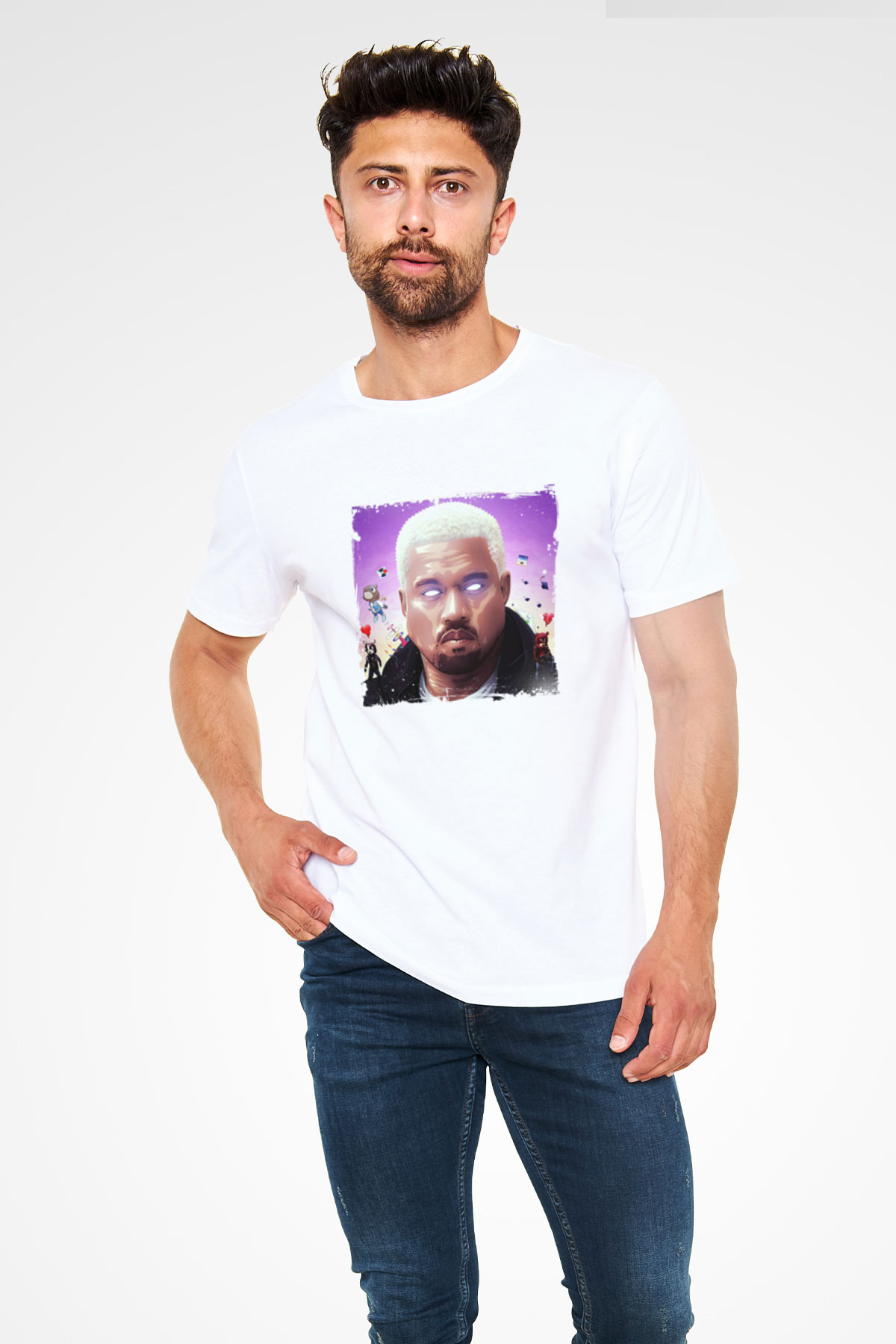 Kanye West Baskılı Unisex Beyaz Tişört
