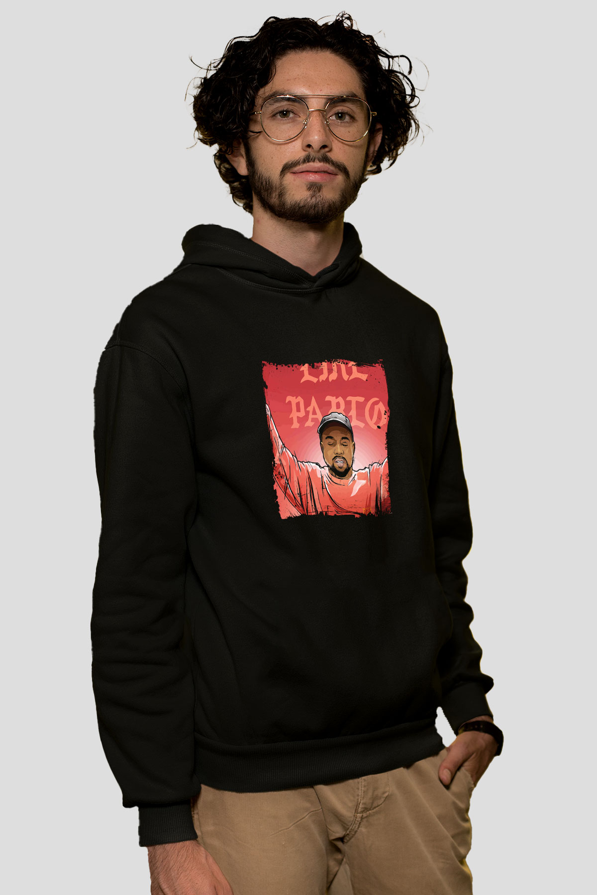 Kanye West Baskılı Unisex Siyah Hoodie