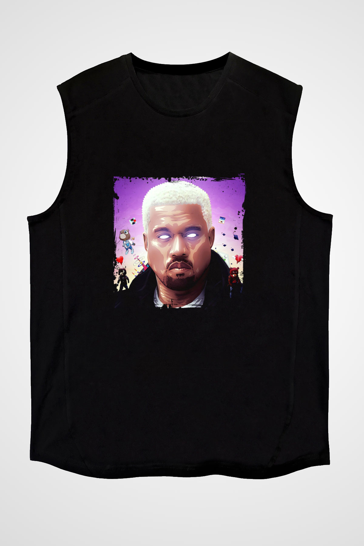 Kanye West Baskılı Unisex Siyah Kolsuz Tişört