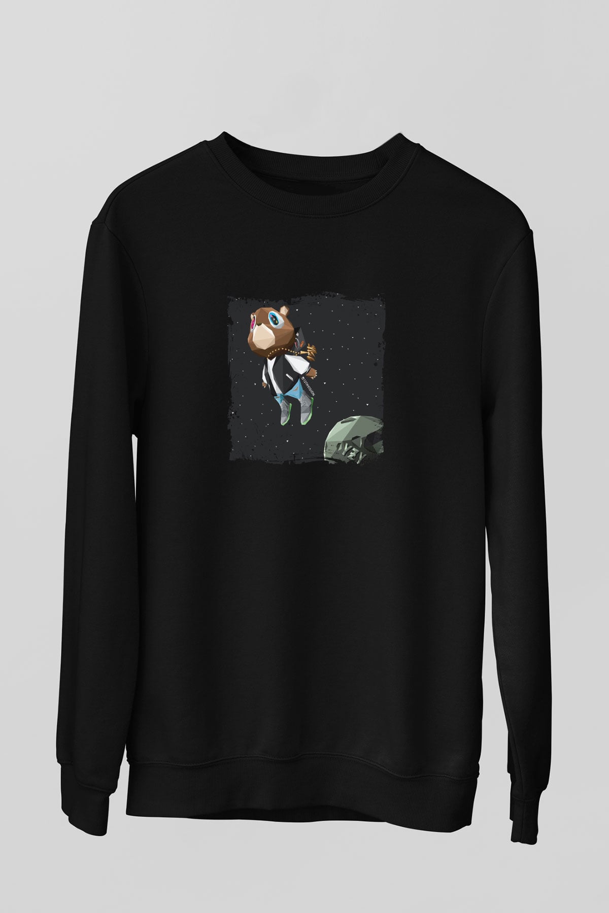 Kanye West Baskılı Unisex Siyah Sweatshirt