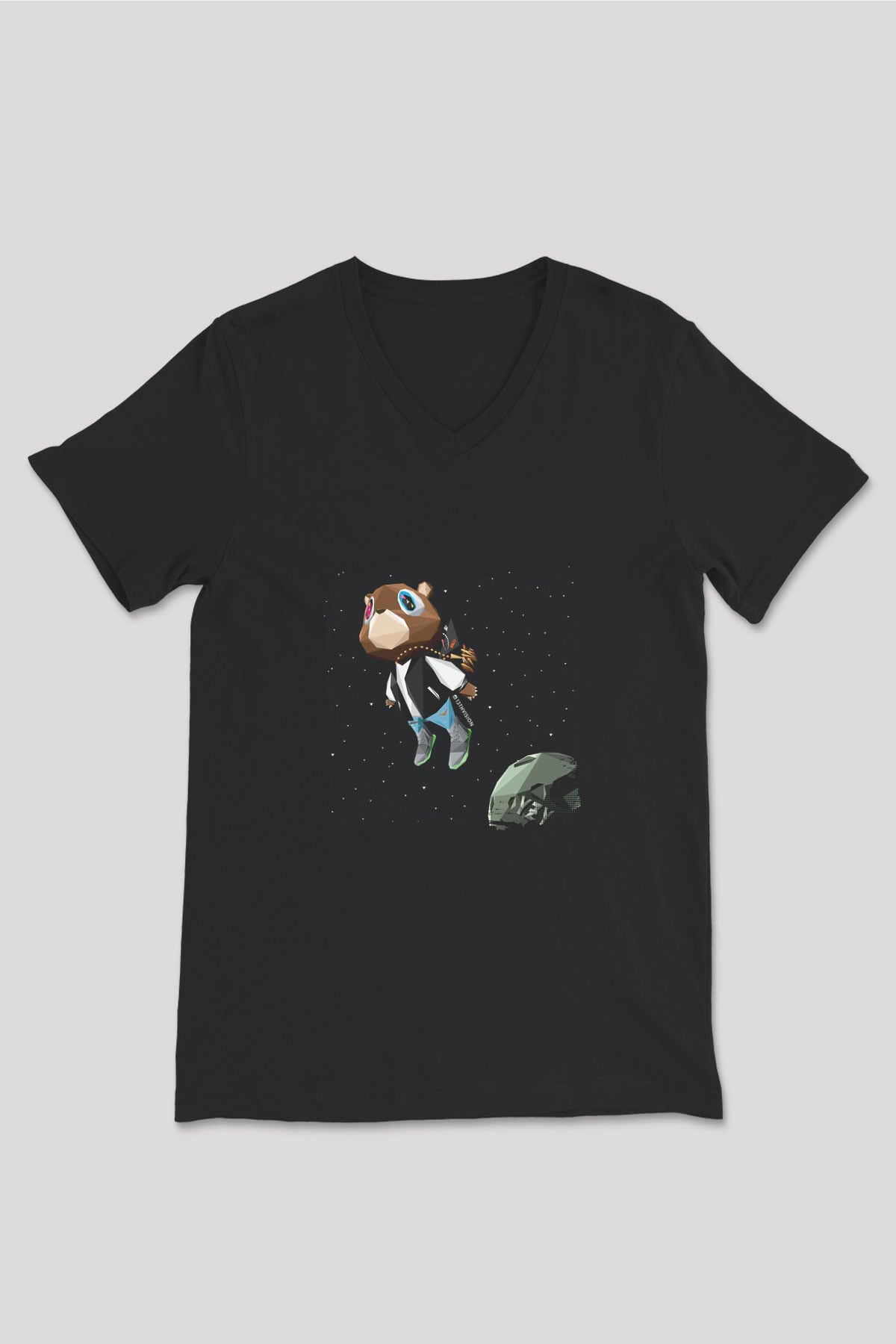 Kanye West Baskılı Unisex Siyah V Yaka Tişört