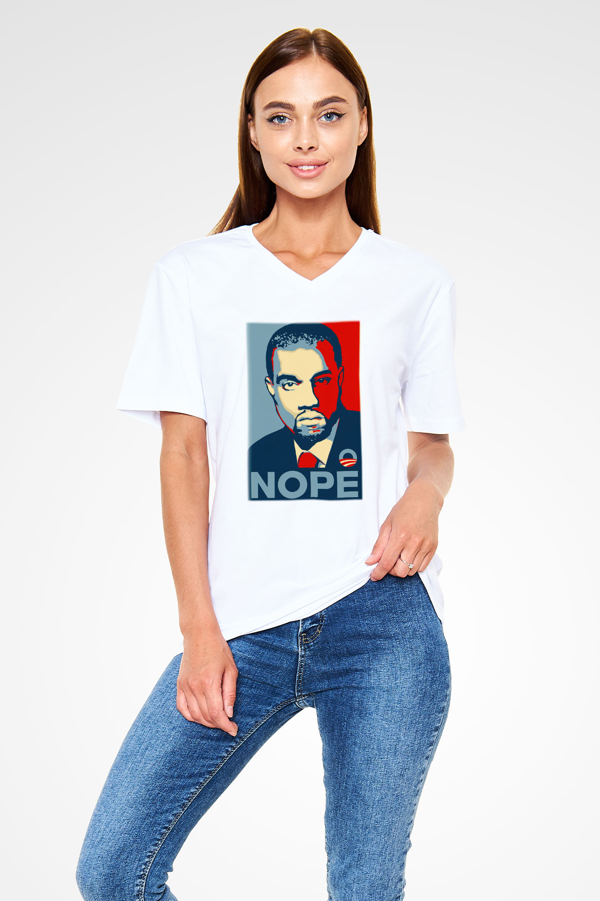 Kanye West Beyaz Unisex V Yaka Tişört T-Shirt