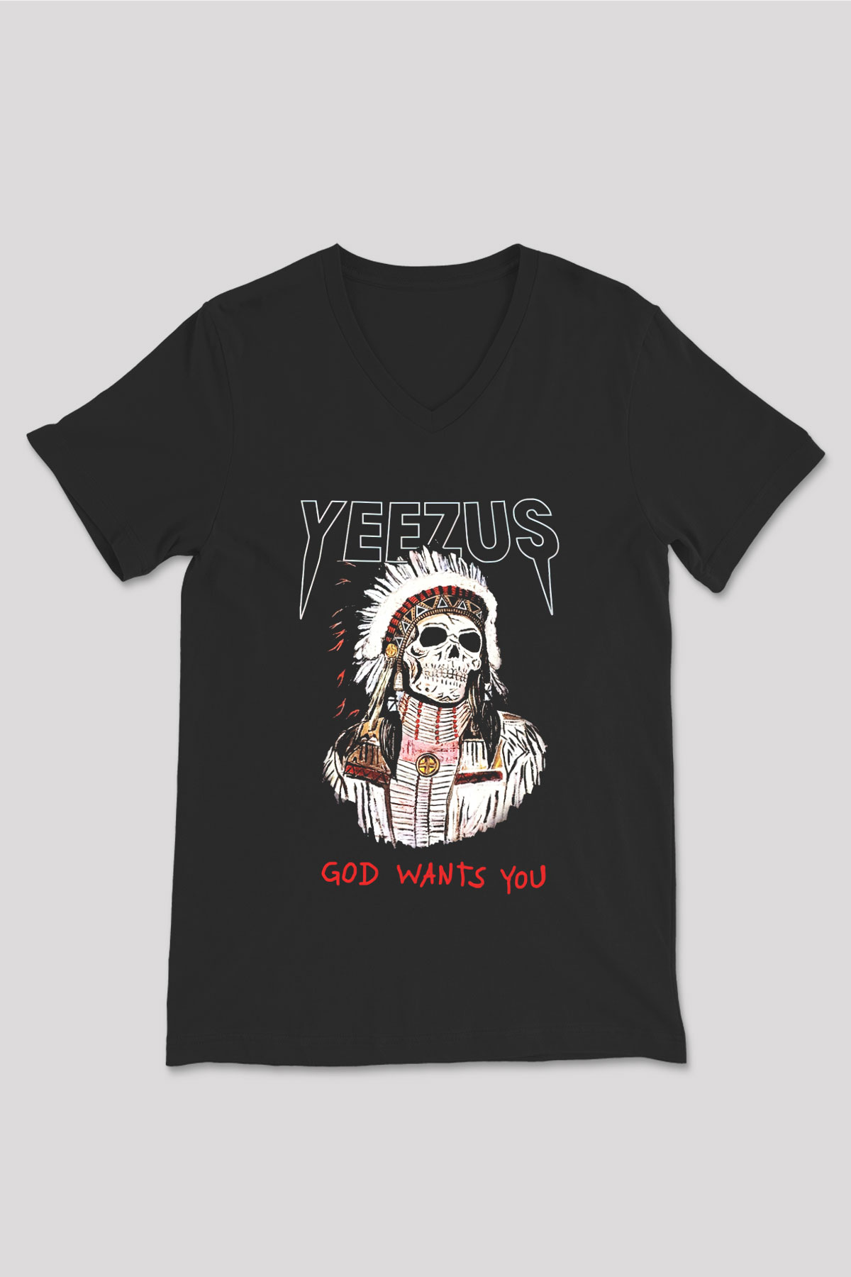 Kanye West Yeezus Siyah Unisex V Yaka Tişört T-Shirt