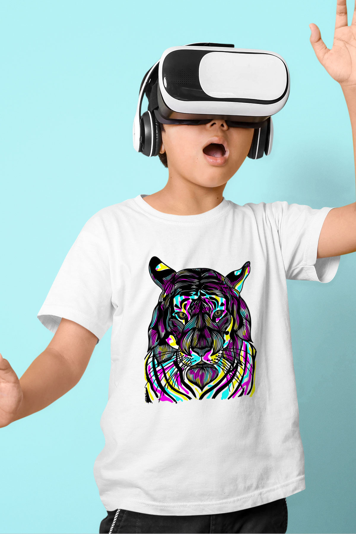 Kaplan Beyaz Unisex Çocuk Tişört