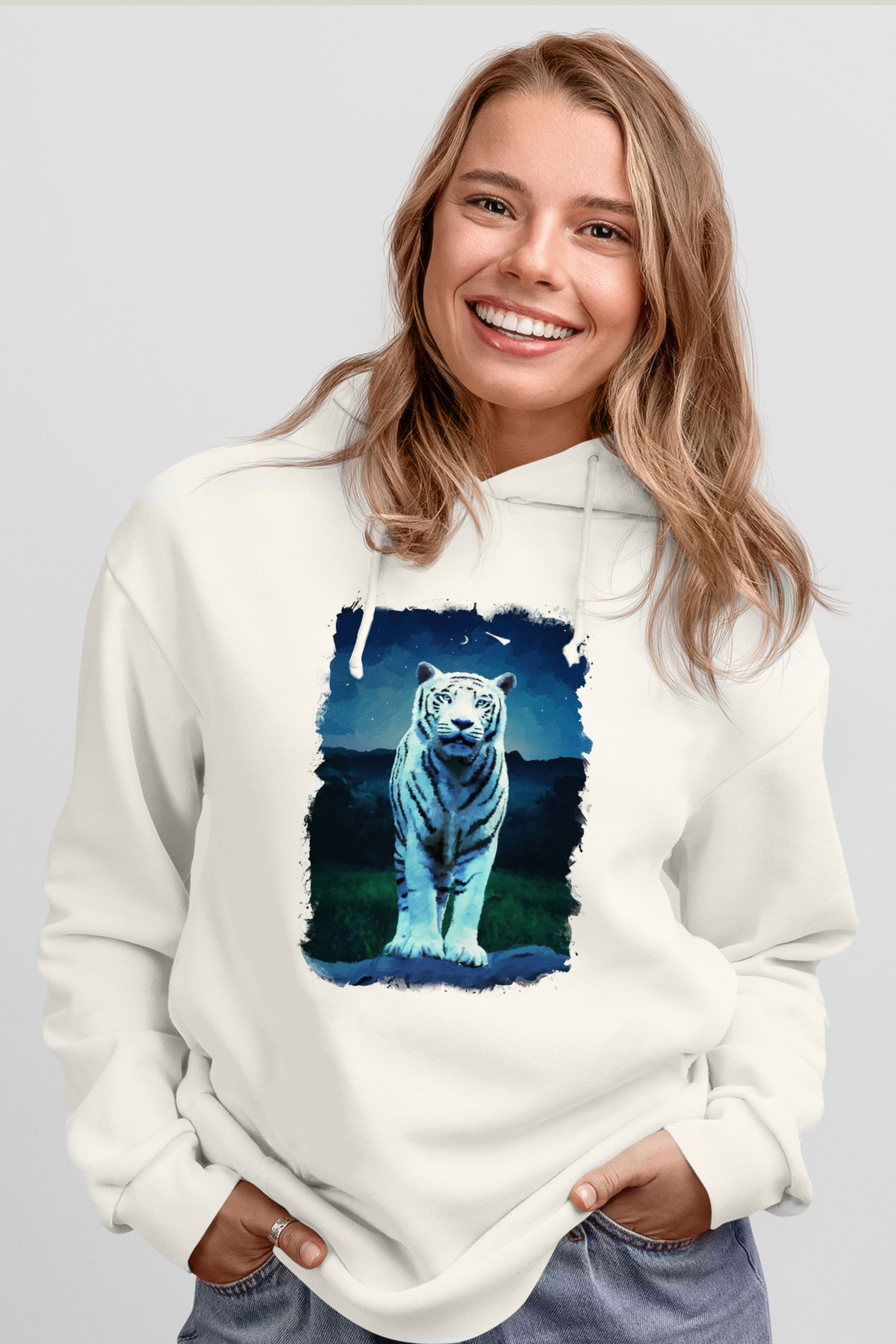 Kaplan Beyaz Unisex Hoodie