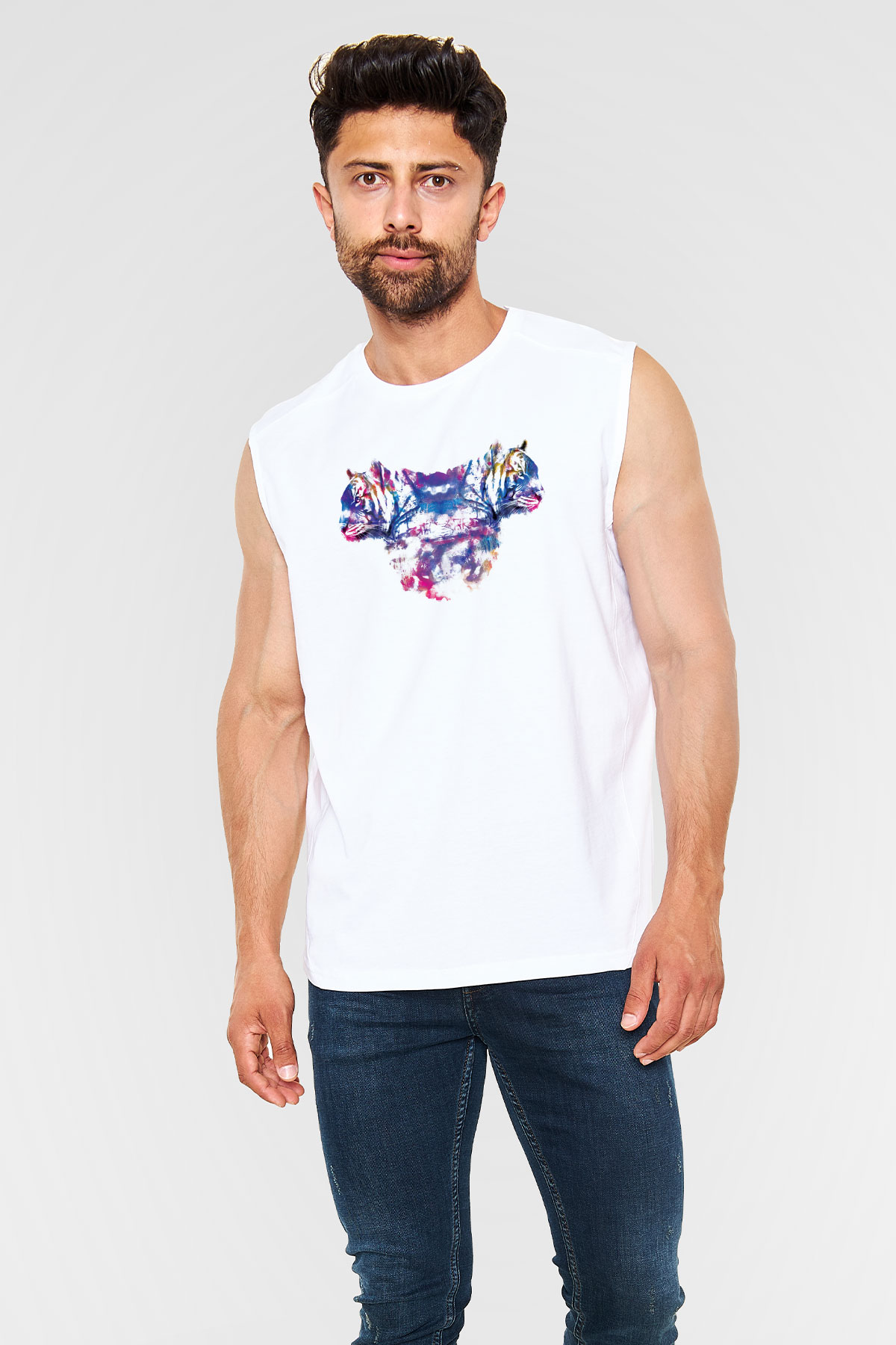 Kaplan Beyaz Unisex Kolsuz Tişört