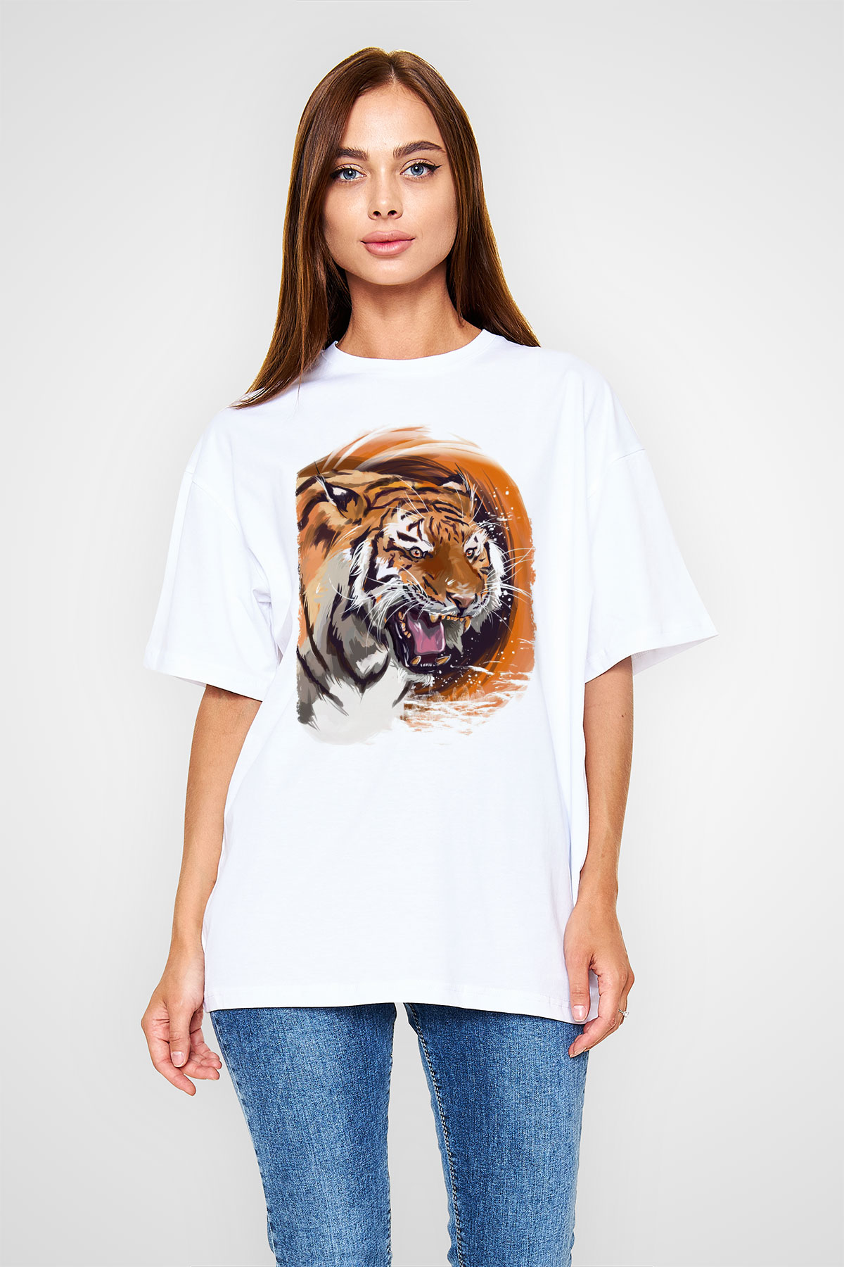 Kaplan Beyaz Oversize Tişört Oversize T-shirt - TişörtFabrikası